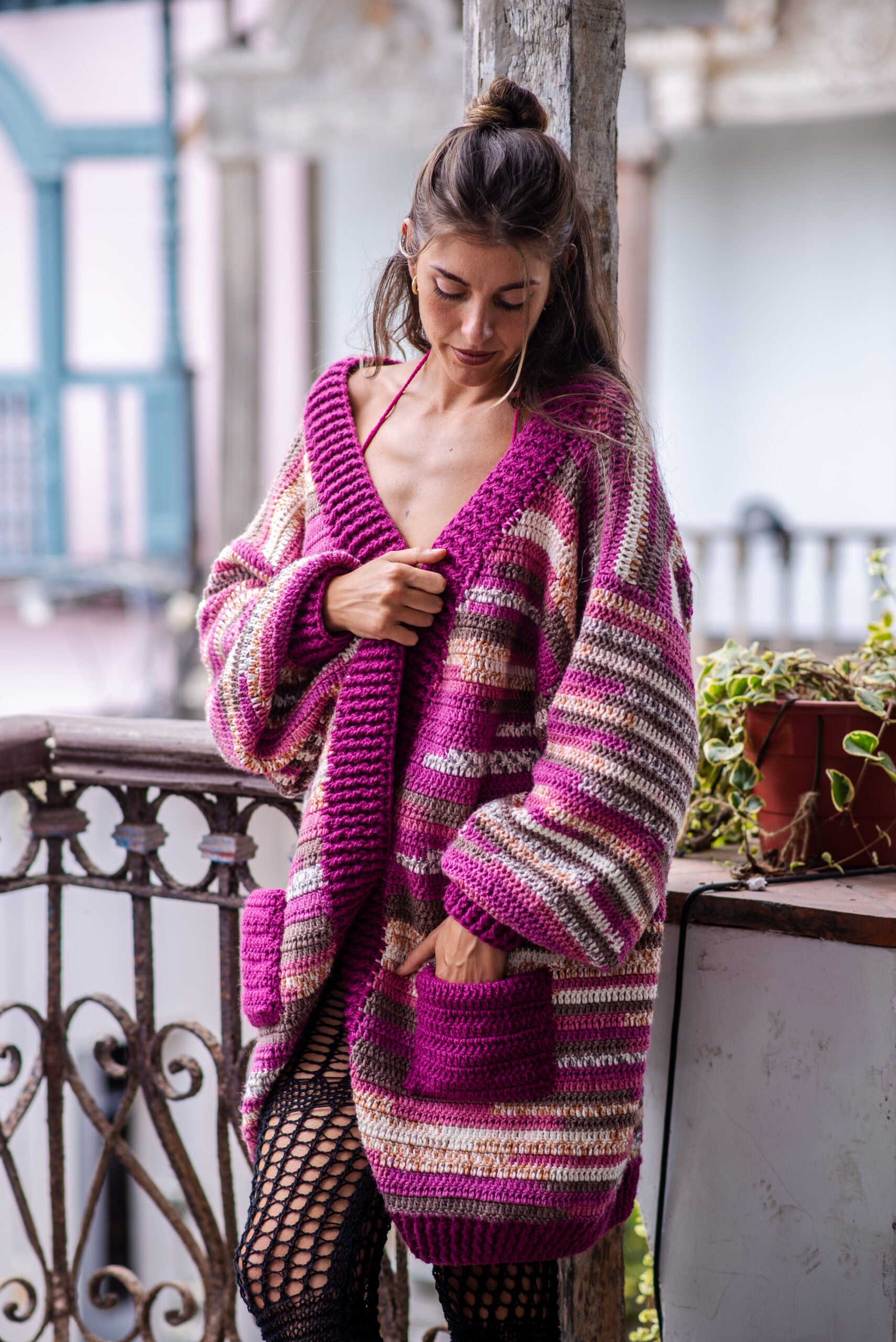 Chompa Oversize a Rayas Fuxia